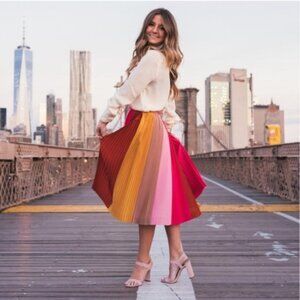 J. Crew Ombre Pleated Midi Skirt Rainbow Colorblock NEW